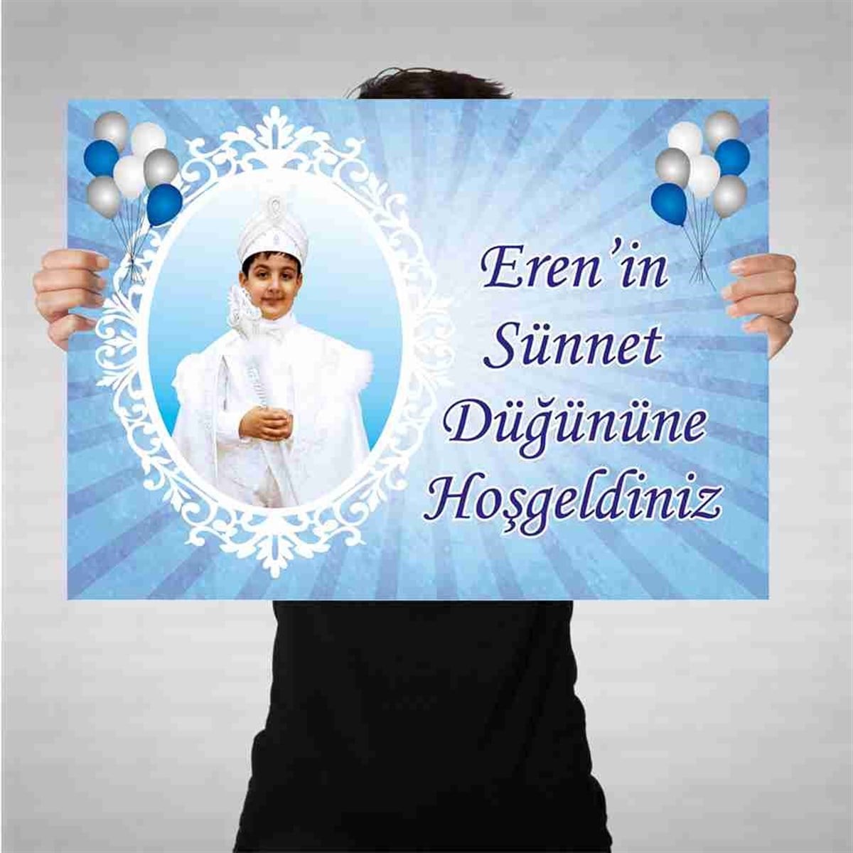 Sünnet Süslemesi Mavi Balonlu Bez Afiş 