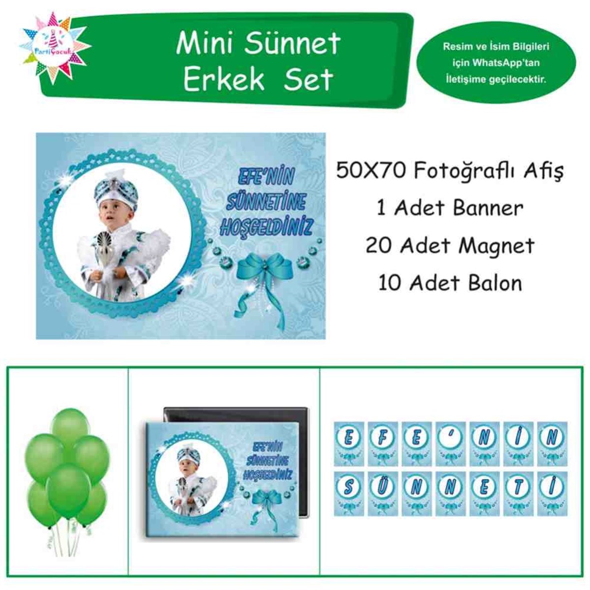 Sünnet Süsleri Turkuaz Fiyonklu Parti Malzemeleri Mini Set 