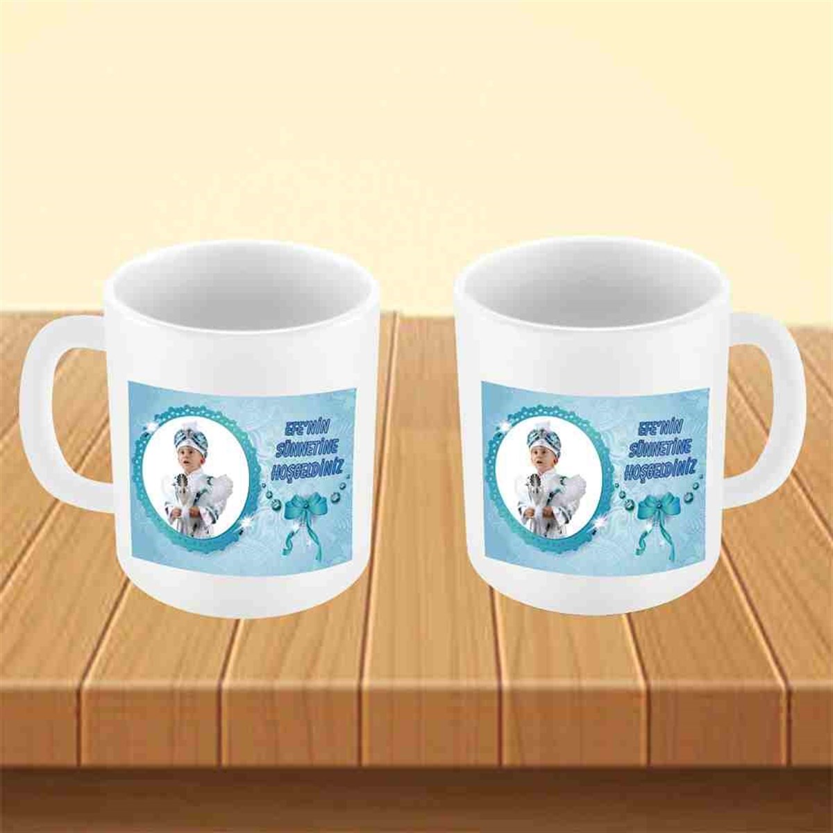 Sünnet Süsleri Turkuaz Fiyonklu Tema Kupa Bardak Mug 