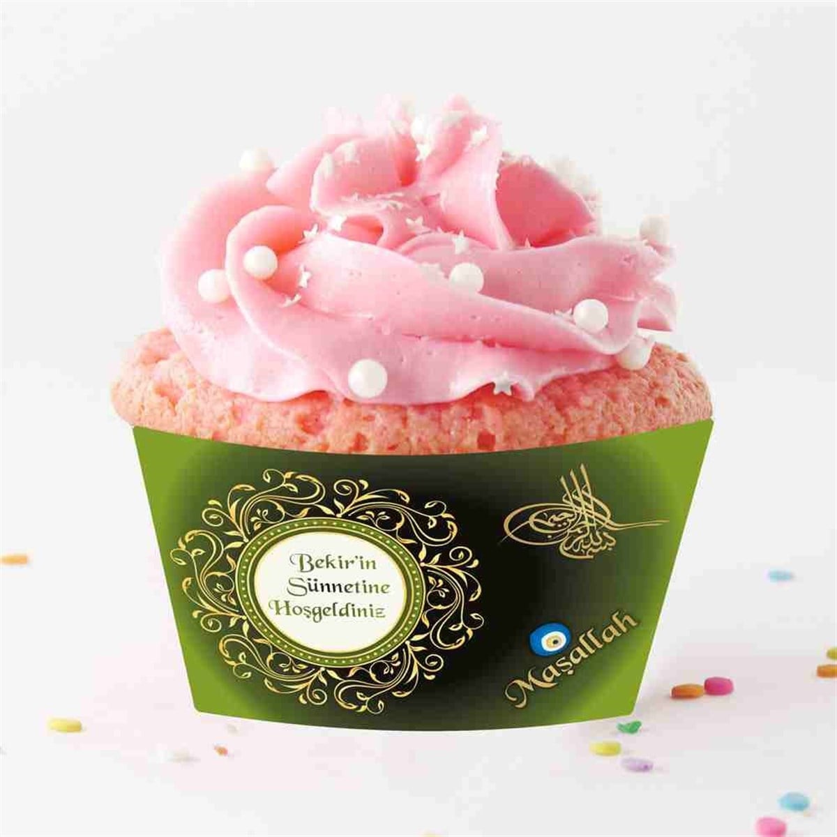 Sünnet Süsleri Yeşil Gold Tuğralı Cupcake Sargısı 
