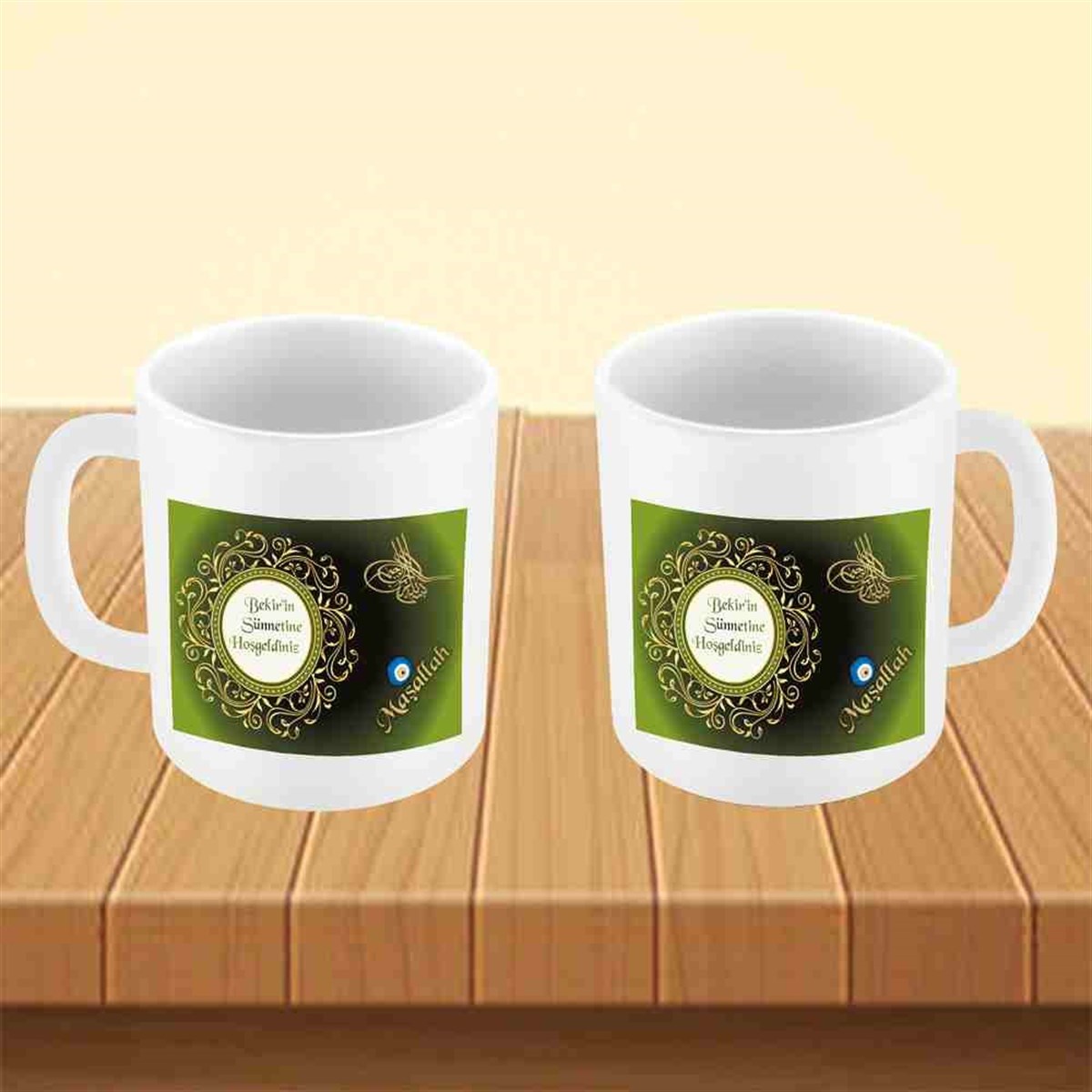 Sünnet Süsleri Yeşil Gold Tuğralı Kupa Bardak Mug 