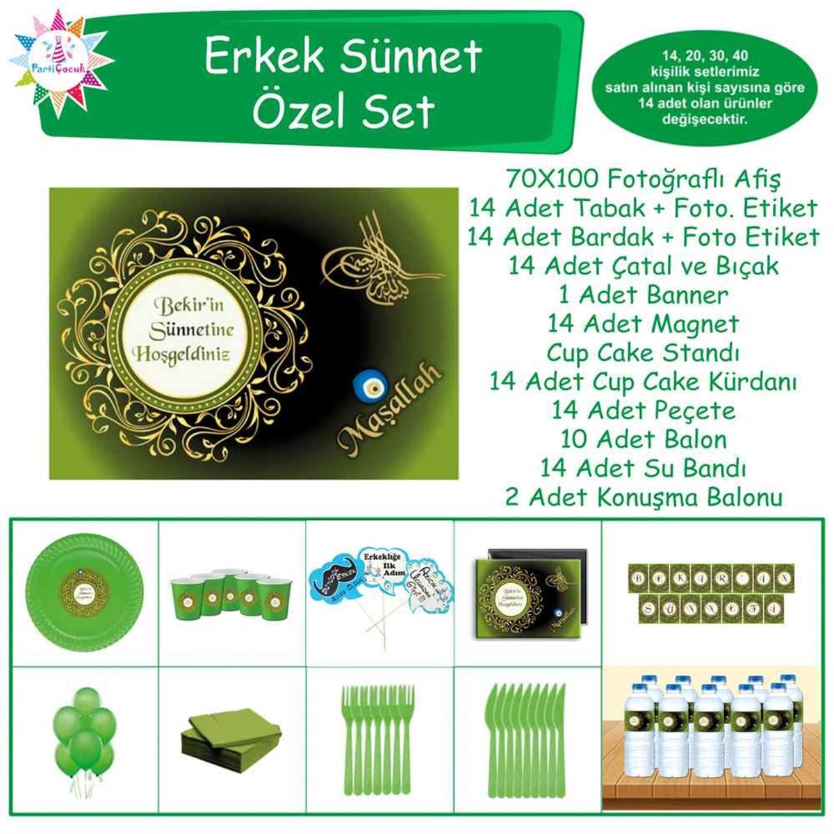 Sünnet Süsleri Yeşil Gold Tuğralı Özel Set 