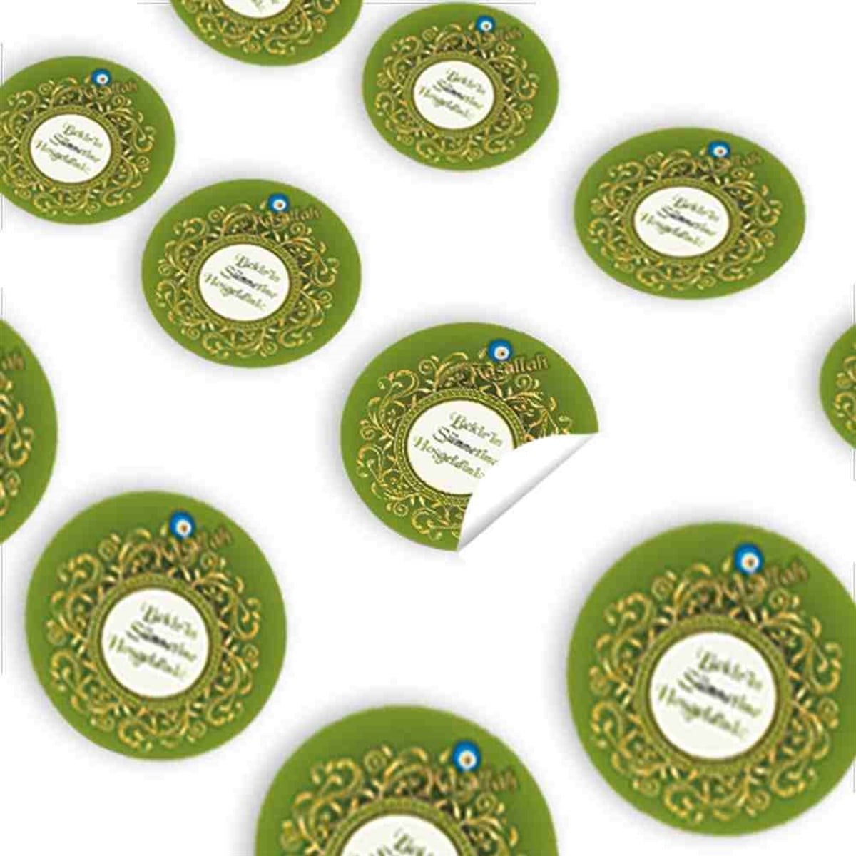 Sünnet Süsleri Yeşil Gold Tuğralı Sticker 30 Adet 