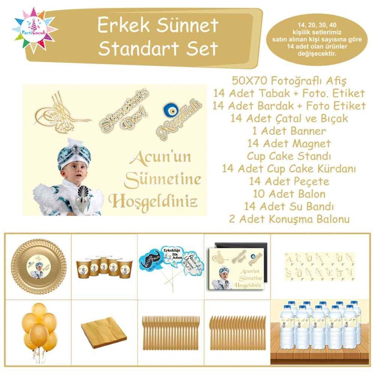 Sünnet Tuğralı Soft Sarılı Parti Masa Süsleri Standart Set   