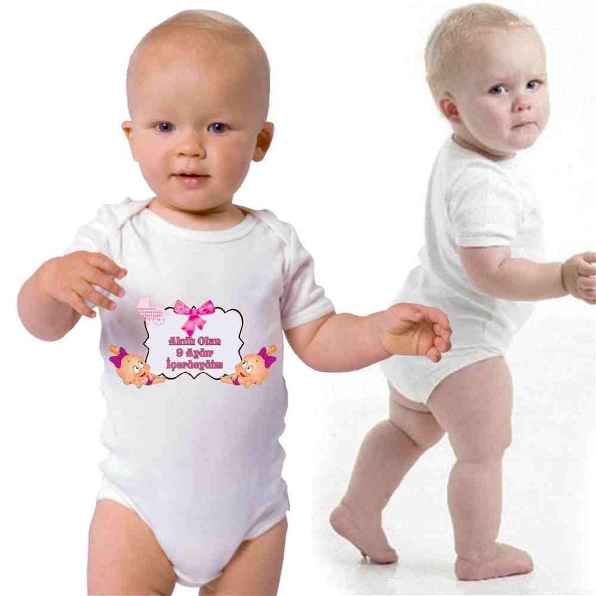 Yeni Doğan Pembe Fiyonk Konsepti Kişiye Özel T-Shirt Baskı  