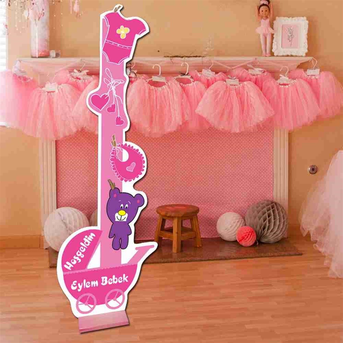 Yeni Doğan Pembe Tatlı Ayı Konsepti Oklu Pano 