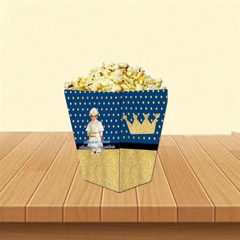 Sünnet Mevlüdü Gold Taçlı Konsepti Popcorn Kutusu 