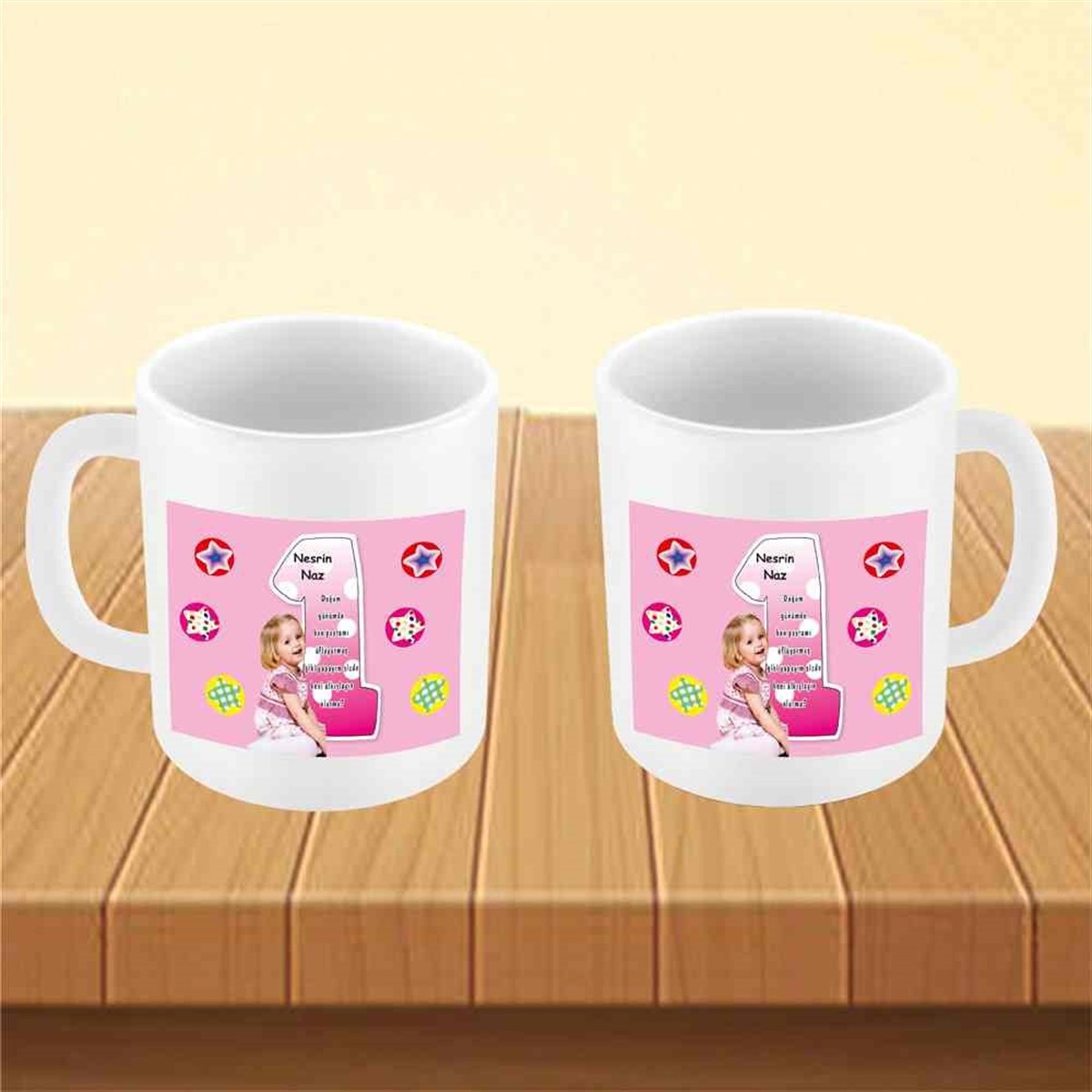 1 Yaş Pembe Konsept Kupa Bardak Mug  