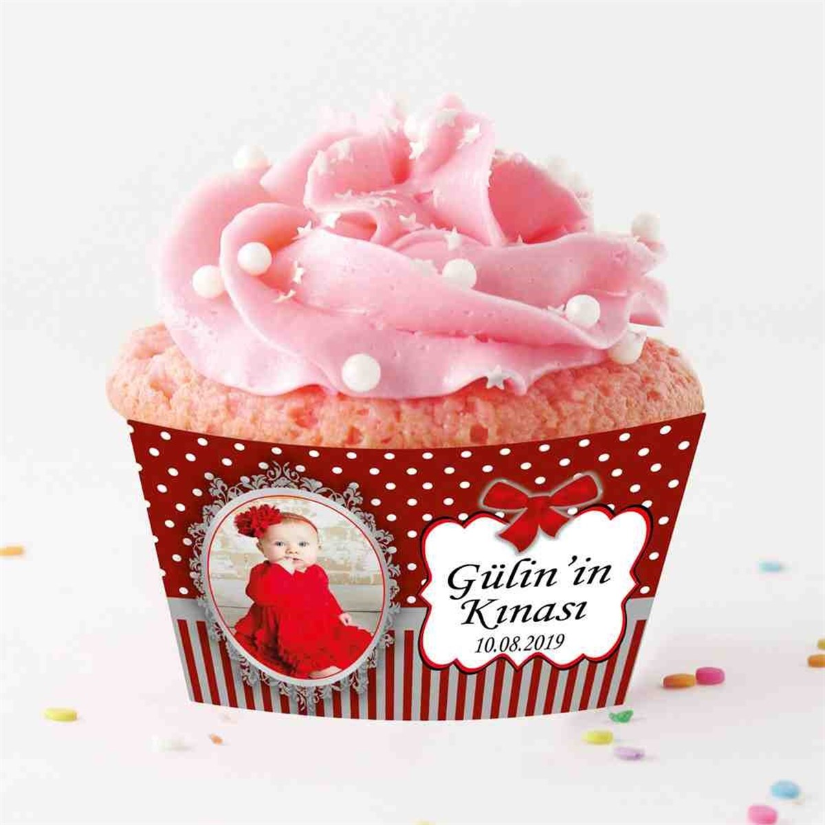 6 Ay Kınası bordo grili Parti Cupcake Sargısı 