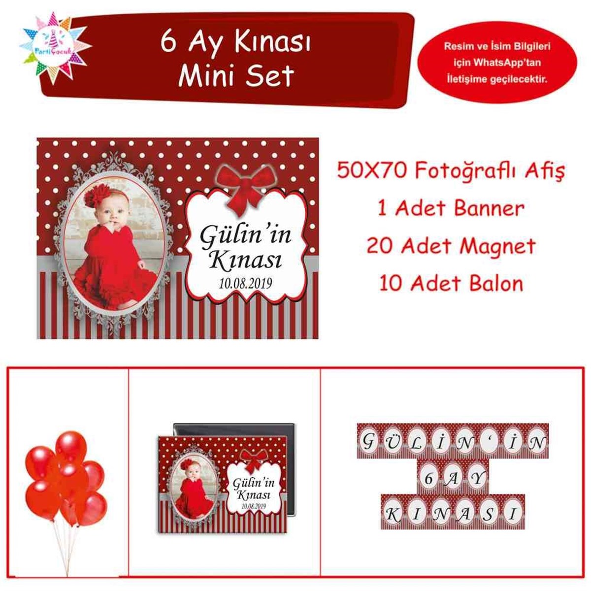 6 Ay Kınası bordo grili Parti Mini Set 