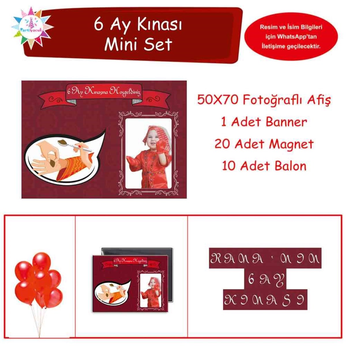 6 Ay Kınası Bordo kına karikatür Mini Set 
