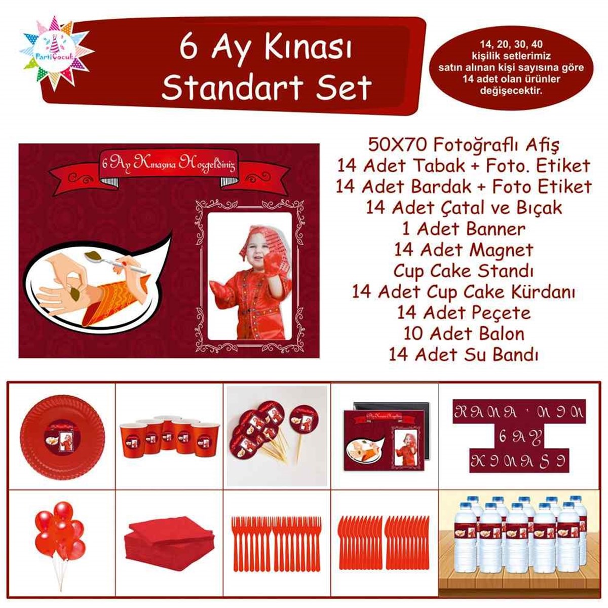 6 Ay Kınası Bordo Kına Karikatür Standart Set   