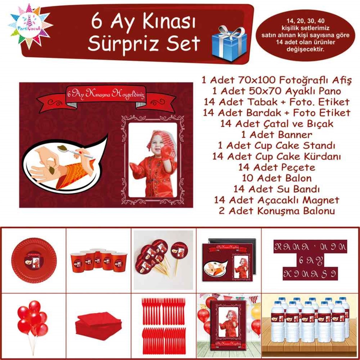 6 Ay Kınası Bordo Kına Karikatür Sürpriz Set  