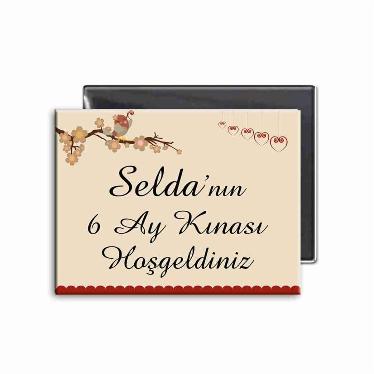 6 Ay Kınası Bordo Kuşlu Tema Parti Buzdolabı Magneti 
