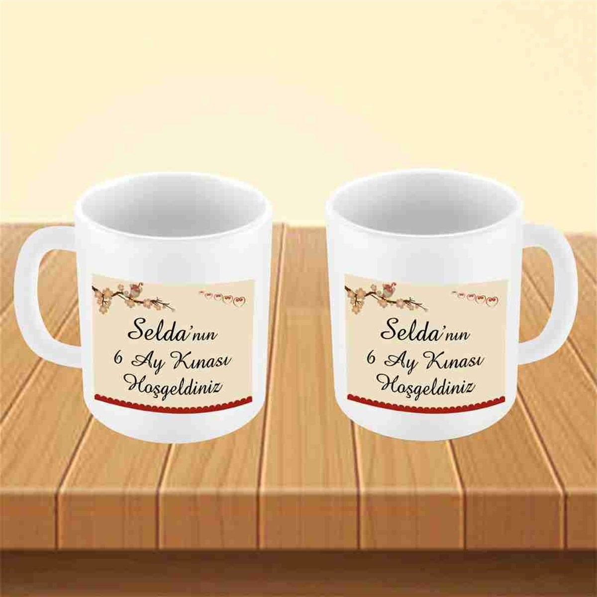 6 Ay Kınası Bordo Kuşlu Tema Parti Kupa Mug Bardak 