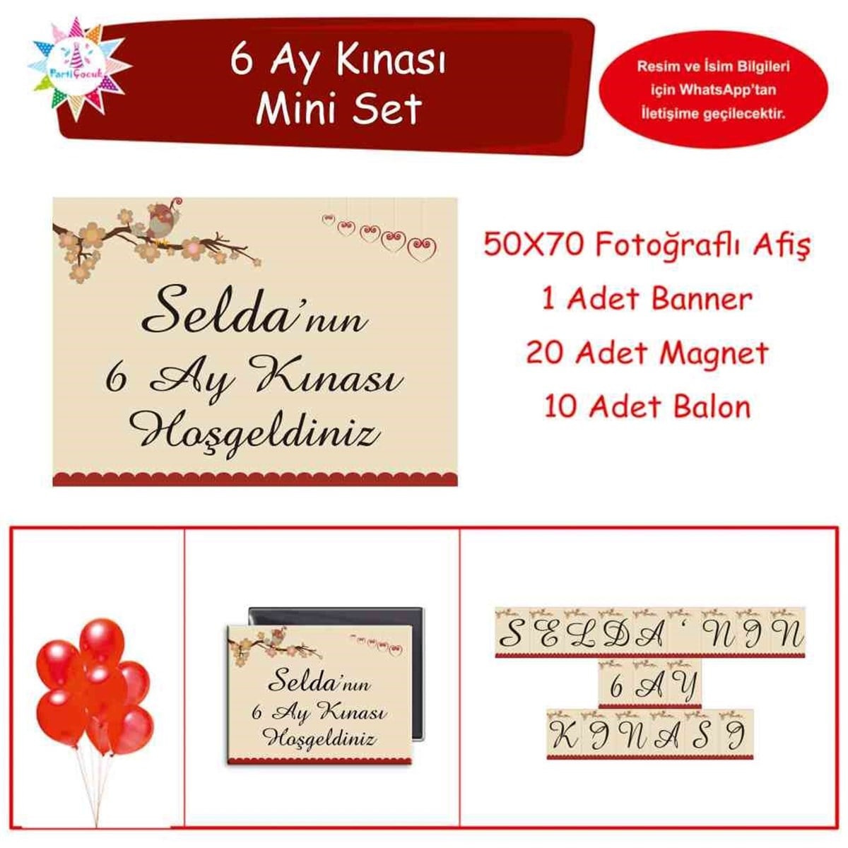 6 Ay Kınası Bordo Kuşlu Tema Parti Mini Set 