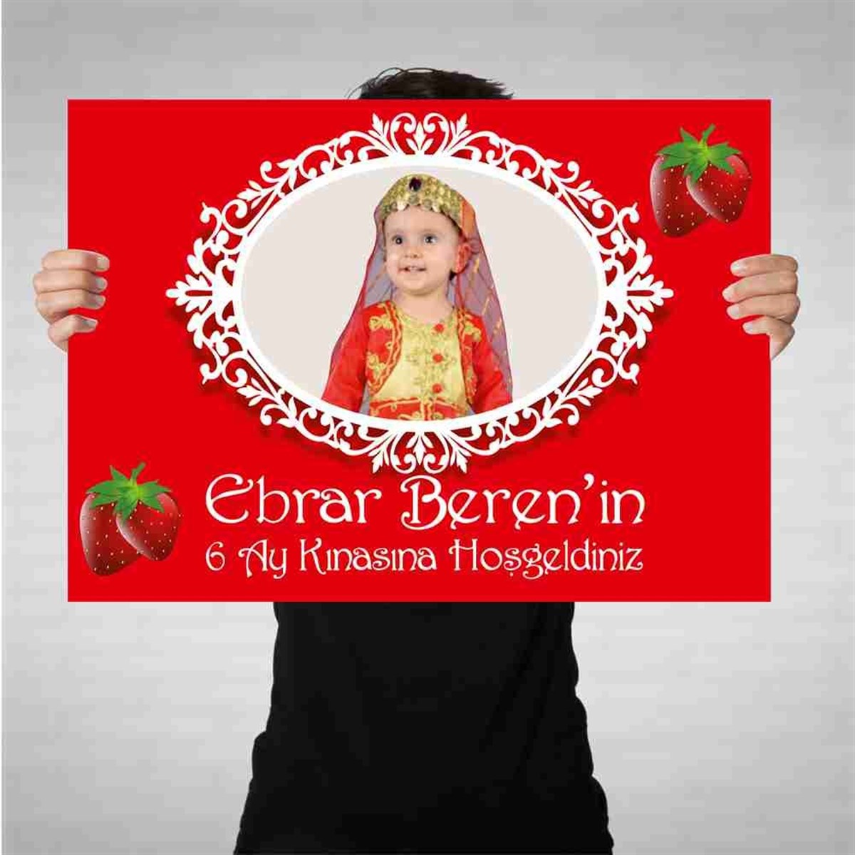 6 Ay Kınası Çilekli Parti Afiş 