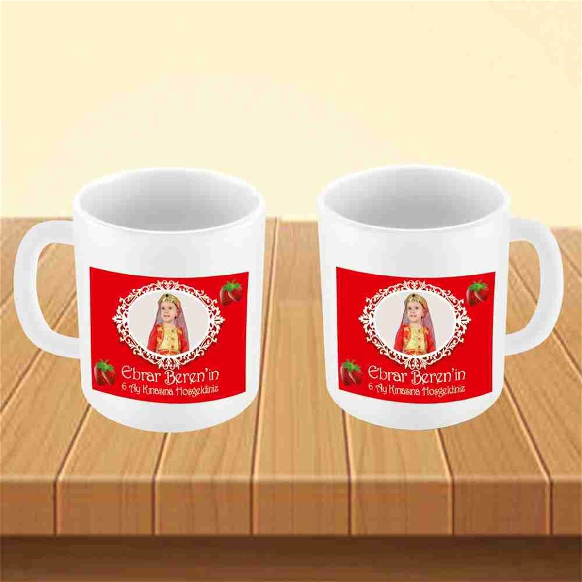 6 Ay Kınası Çilekli Parti Kupa Mug Bardak 