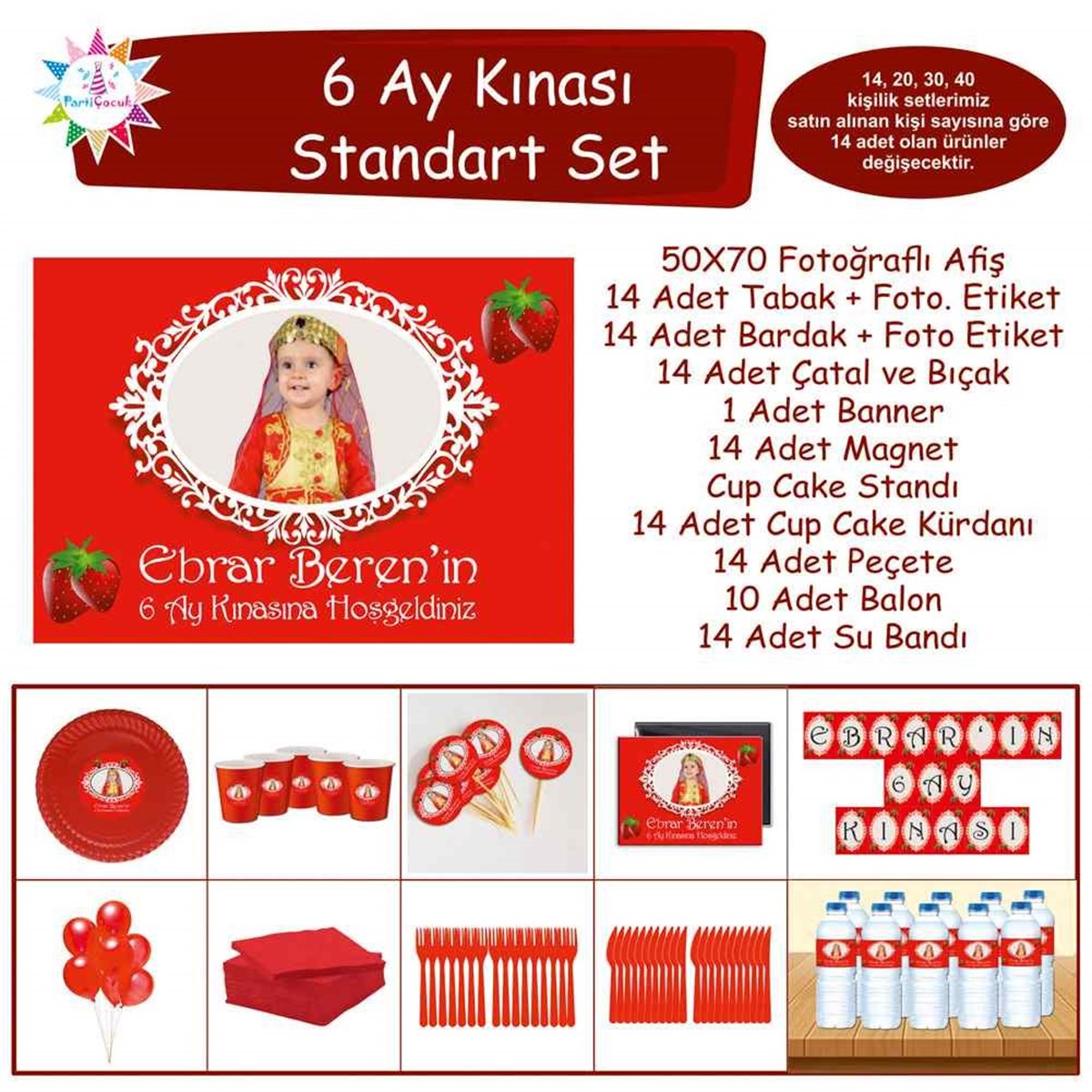 6 Ay Kınası Çilekli Parti Standart Set 