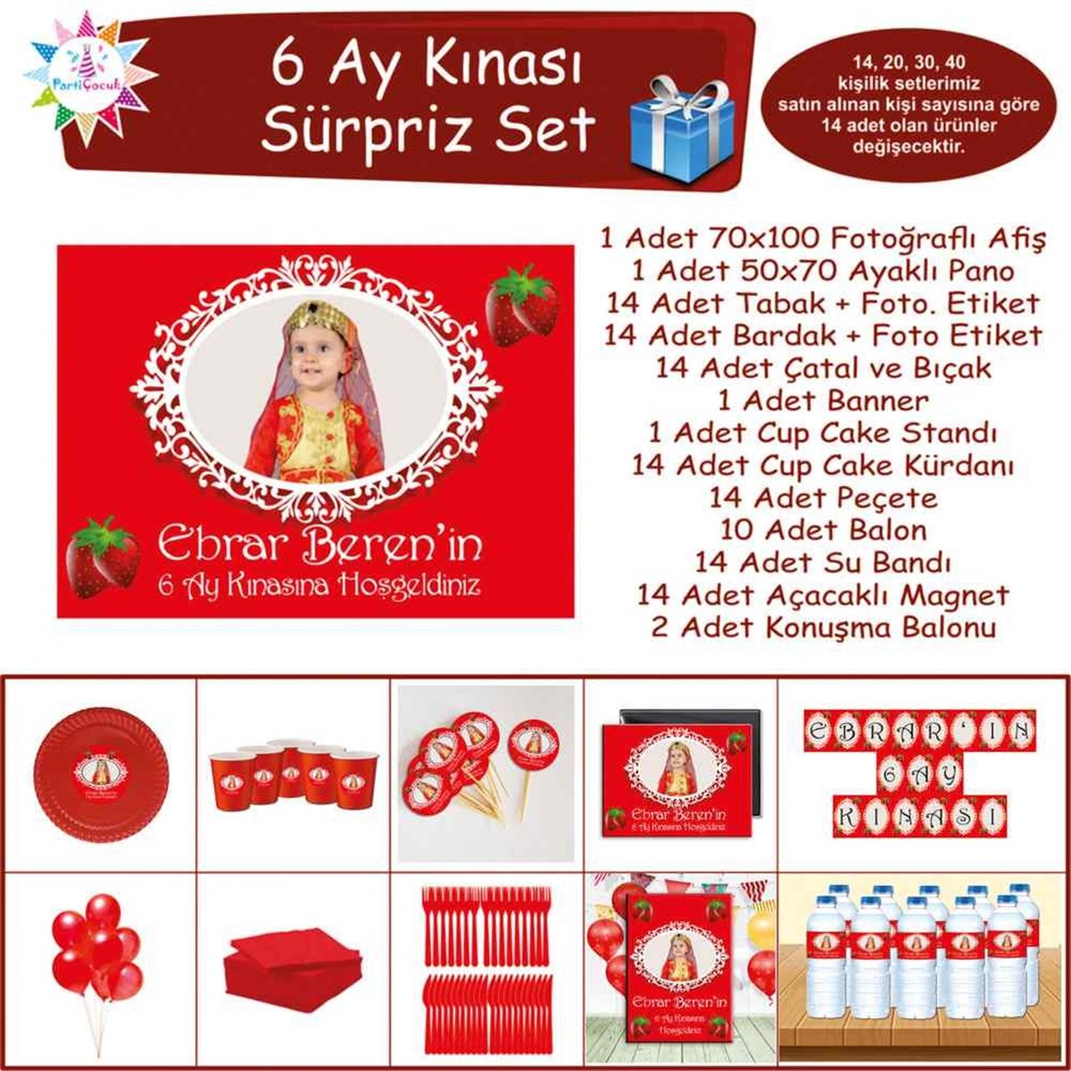 6 Ay Kınası Çilekli Parti Sürpriz Set 