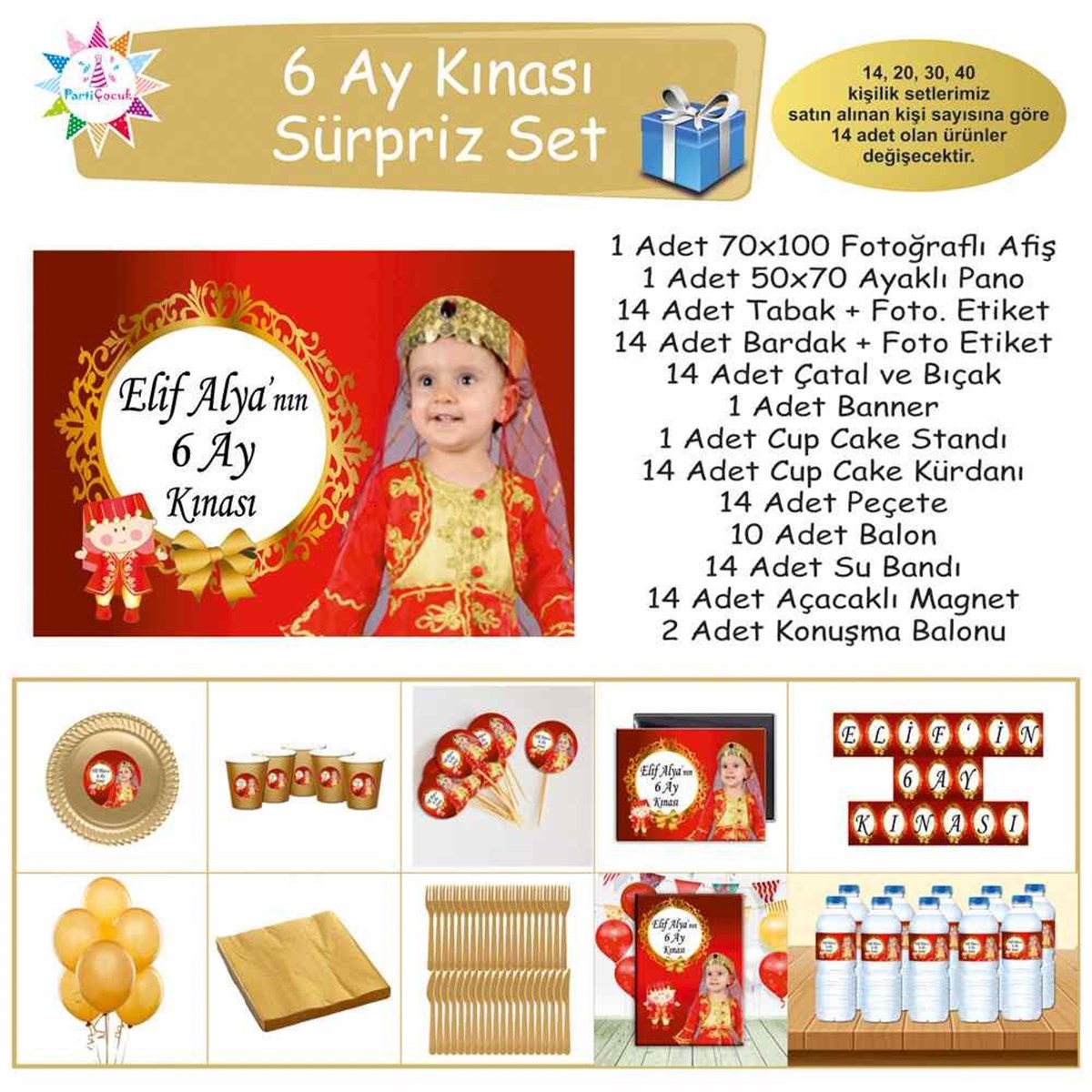 6 Ay Kınası Çocuk Kına Elbiseli Parti Sürpriz Set 