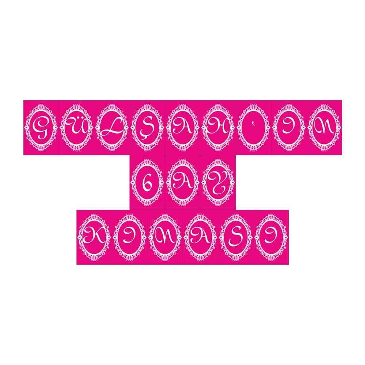 6 Ay Kınası fuşya Çerçeveli Tema Flama Harf Banner 