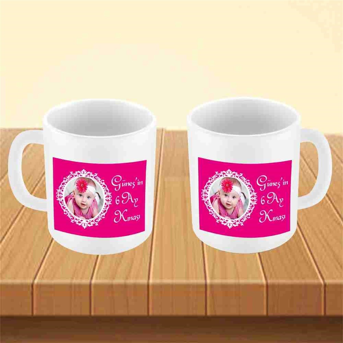 6 Ay Kınası fuşya Çerçeveli Tema Kupa Mug Bardak 