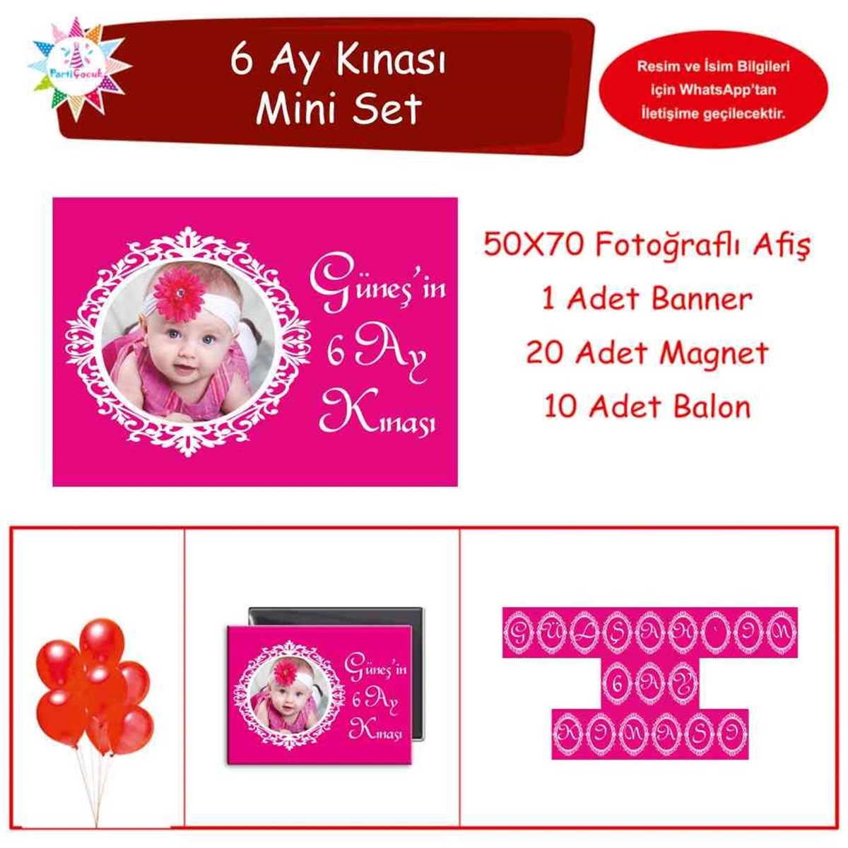 6 Ay Kınası fuşya Çerçeveli Tema Mini Set 