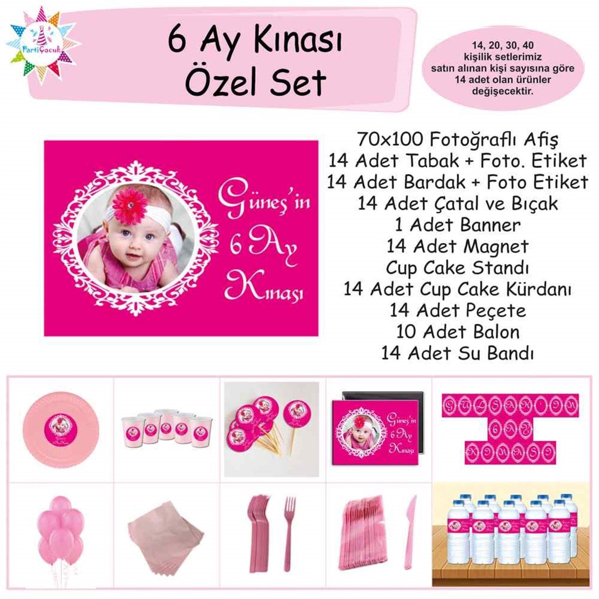 6 Ay Kınası Fuşya Çerçeveli Tema Özel Set 