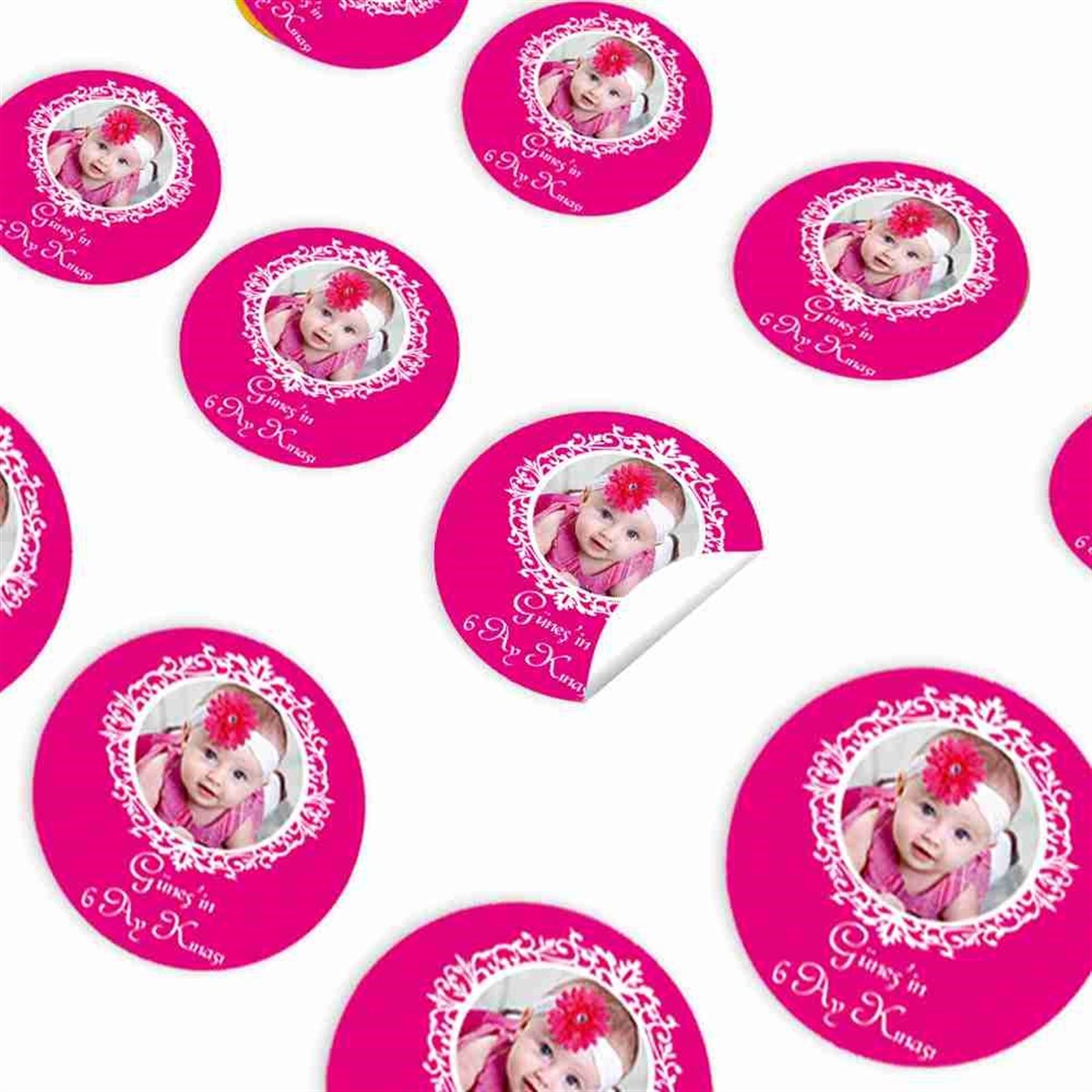 6 Ay Kınası fuşya Çerçeveli Tema Sticker 30 Adet 