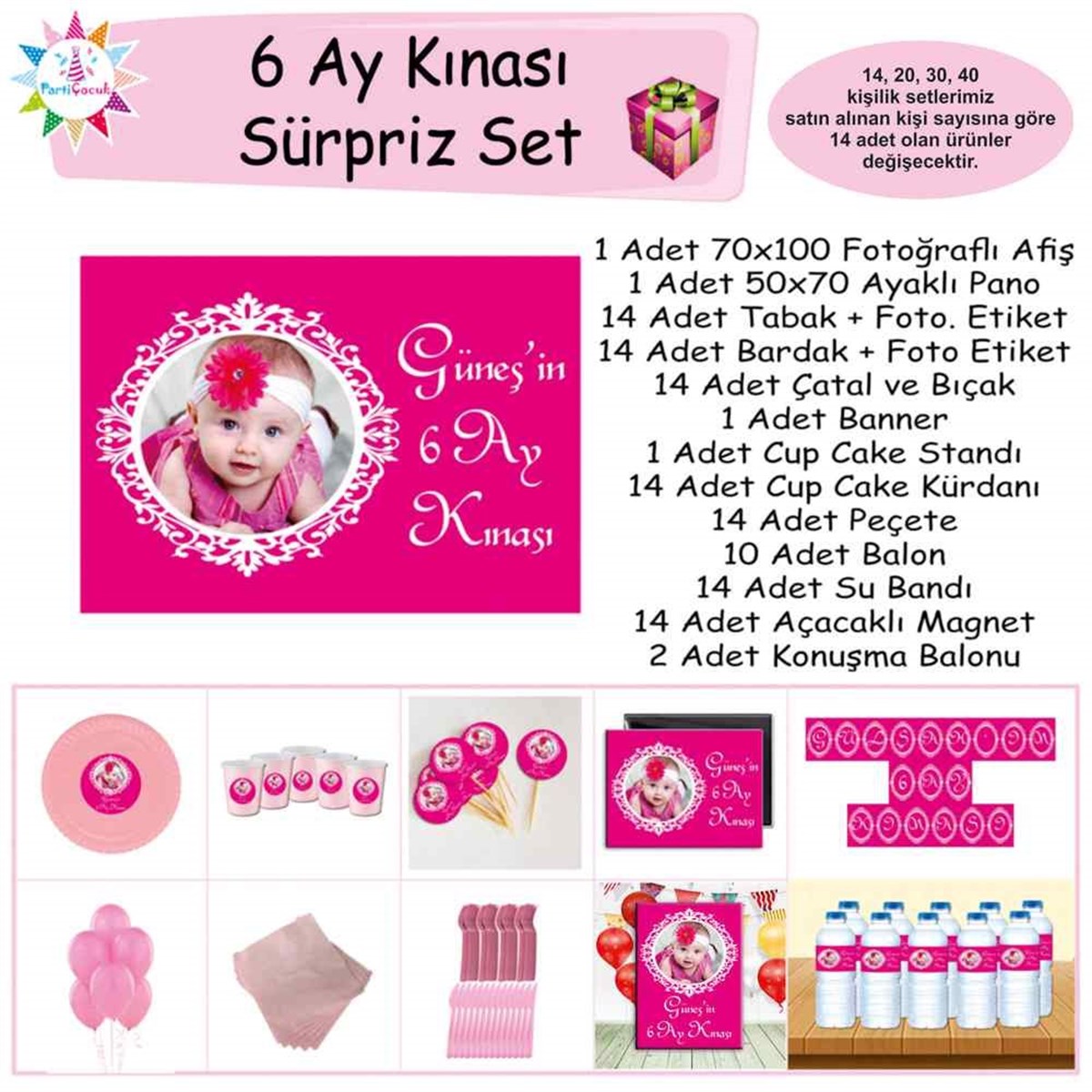 6 Ay Kınası Fuşya Çerçeveli Tema Sürpriz Set 