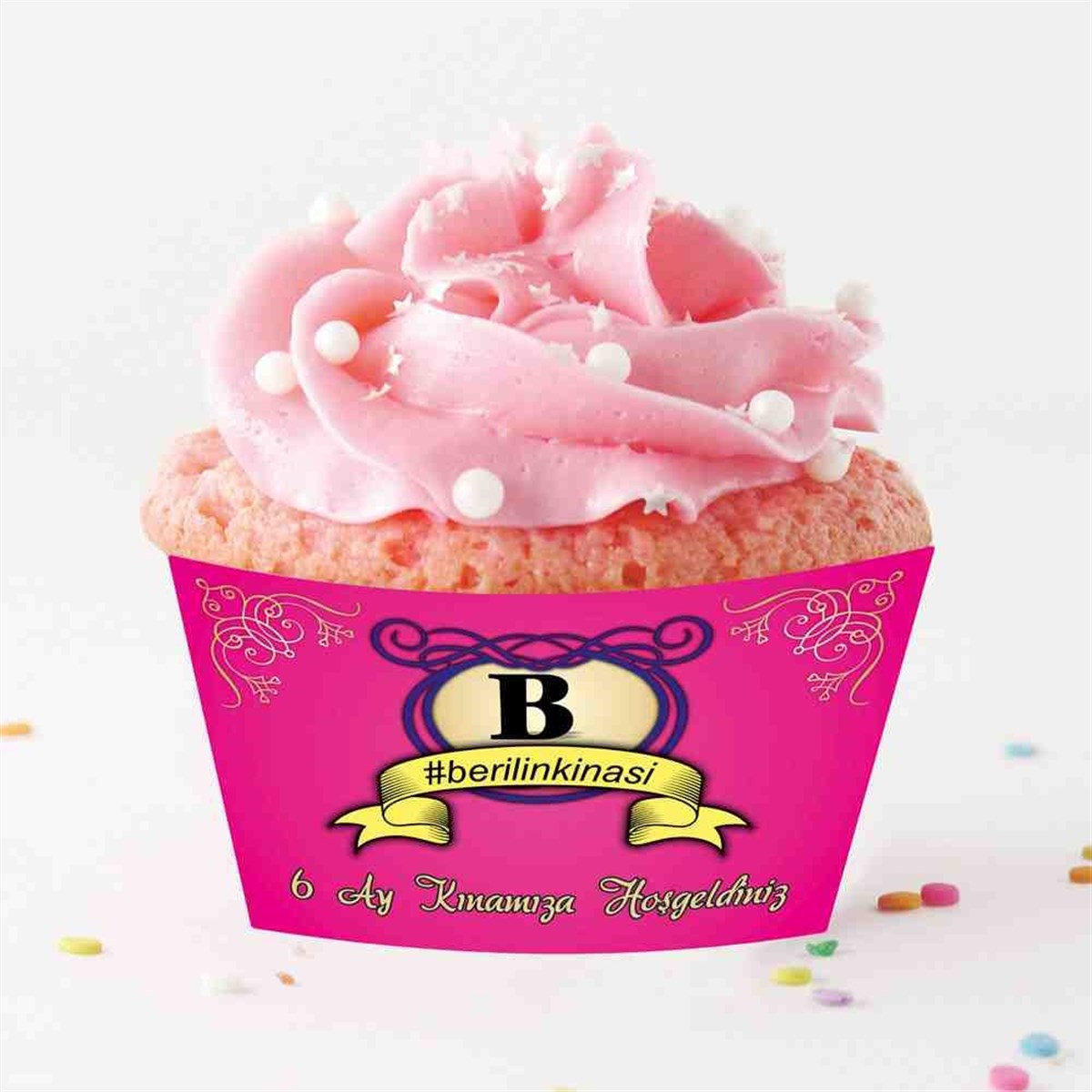 6 Ay Kınası Fuşya Konsept Parti Cupcake Sargısı 