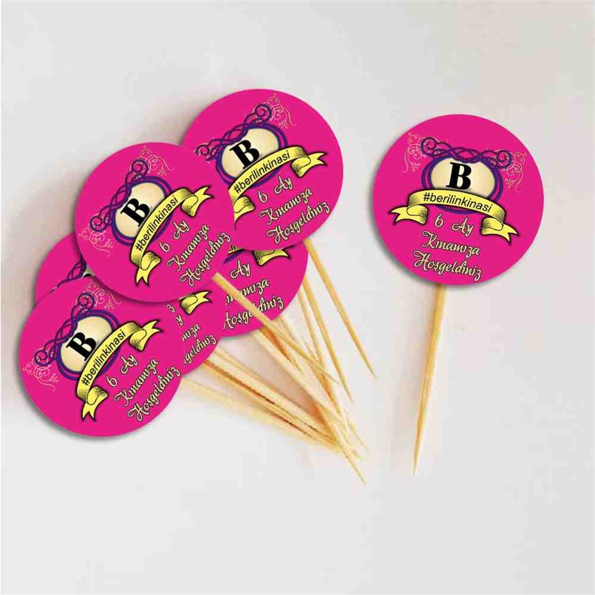 6 Ay Kınası Fuşya Konsept Parti Cupcake Kurdanı 