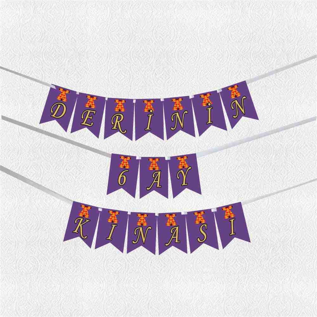6 Ay Kınası Gold-Mor Konsepti Banner Harf Bayrak 
