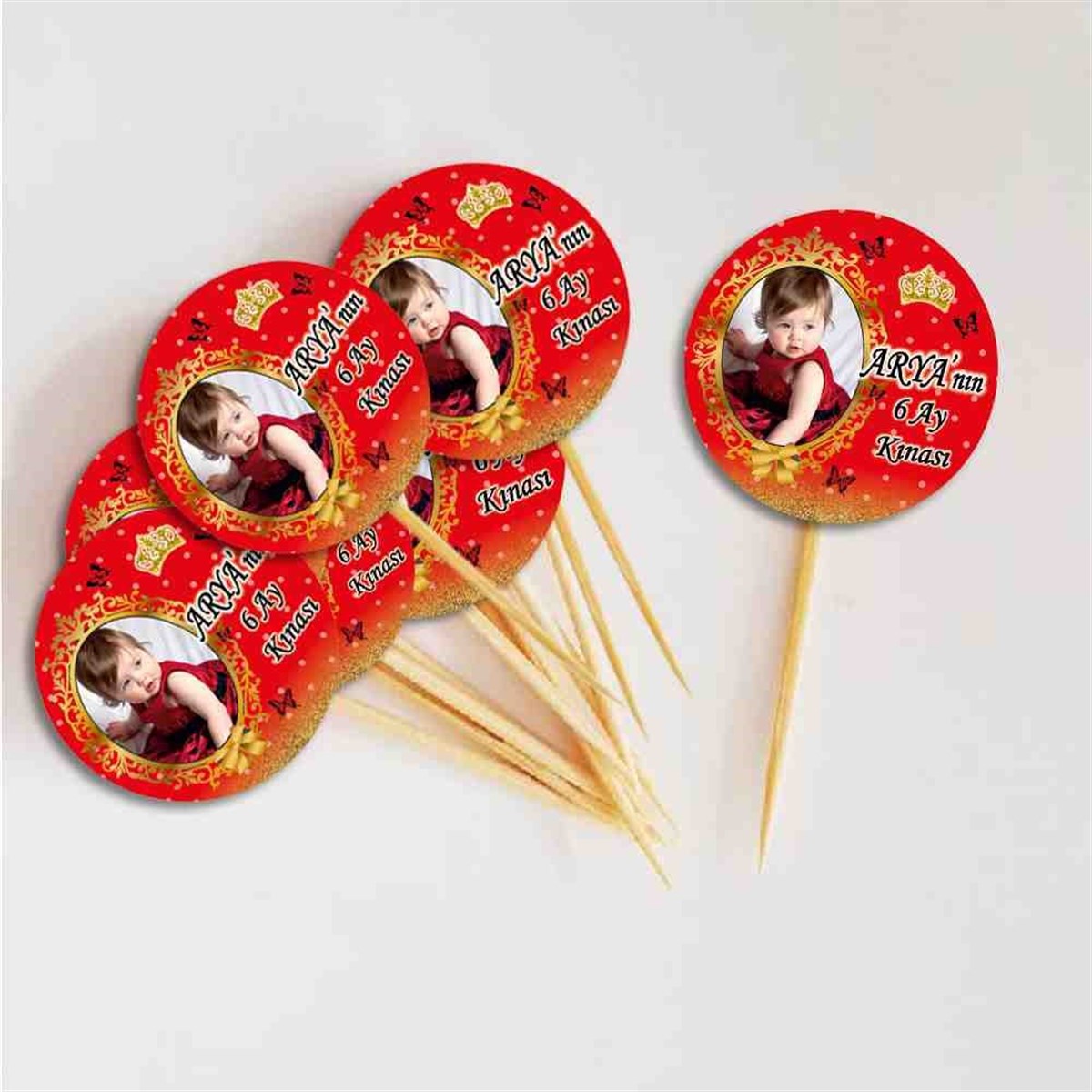 6 Ay Kınası Gold Taç Parti Cupcake Kurdanı 