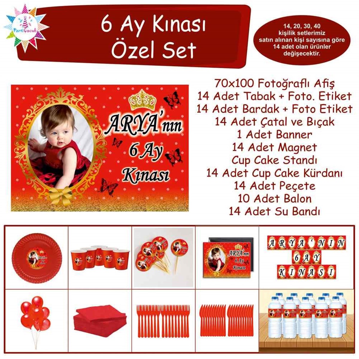 6 Ay Kınası Gold Taç Parti Özel Set 