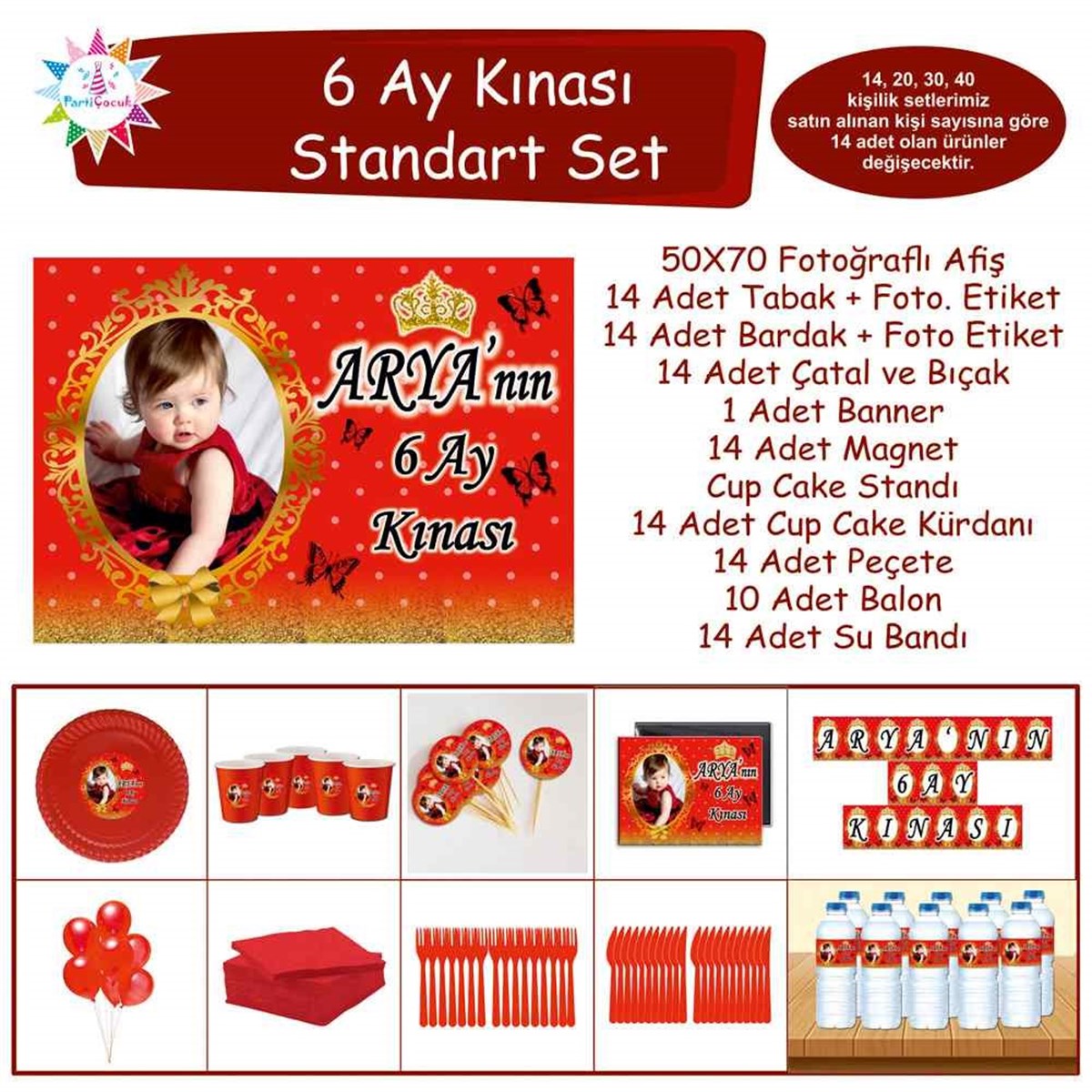 6 Ay Kınası Gold Taç Parti Standart Set 