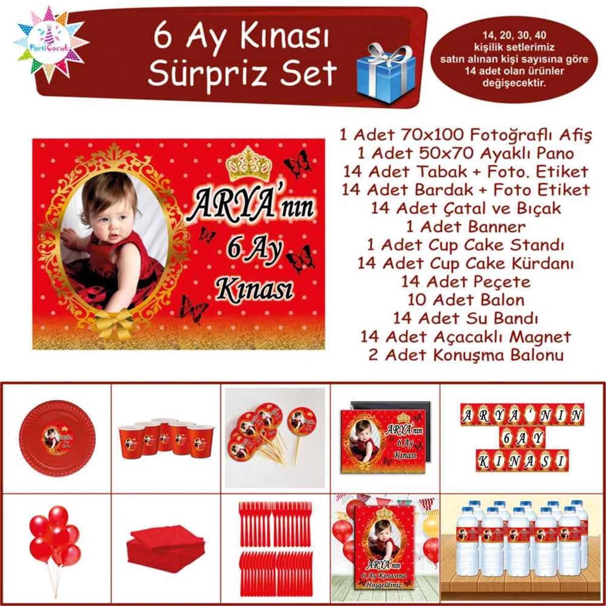 6 Ay Kınası Gold Taç Parti Sürpriz Set 