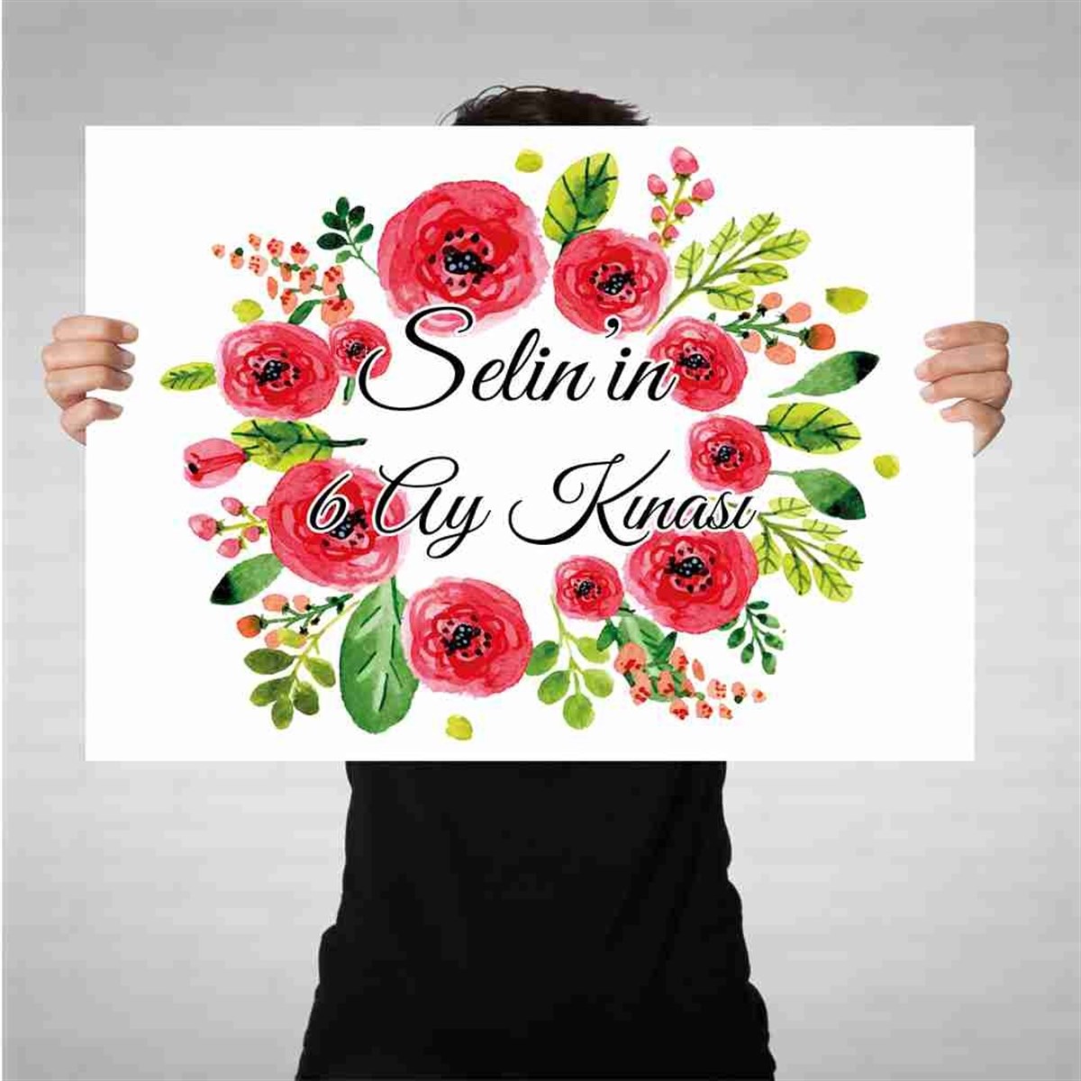 6 Ay Kınası Gül Desenli Tema Parti Afiş 