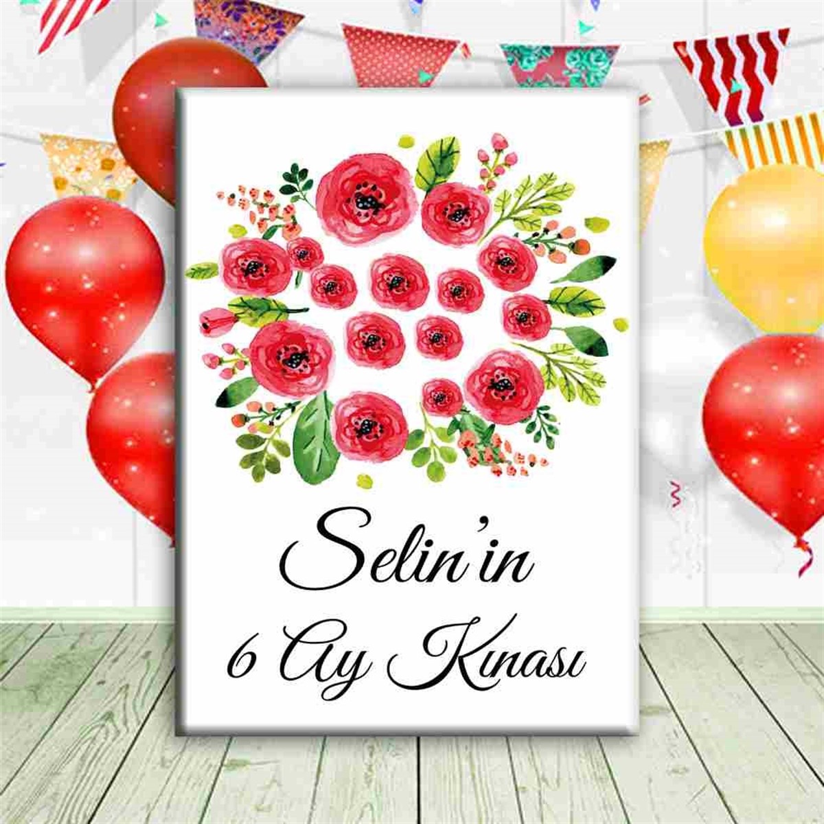 6 Ay Kınası Gül Desenli Tema Parti Ayaklı Pano 