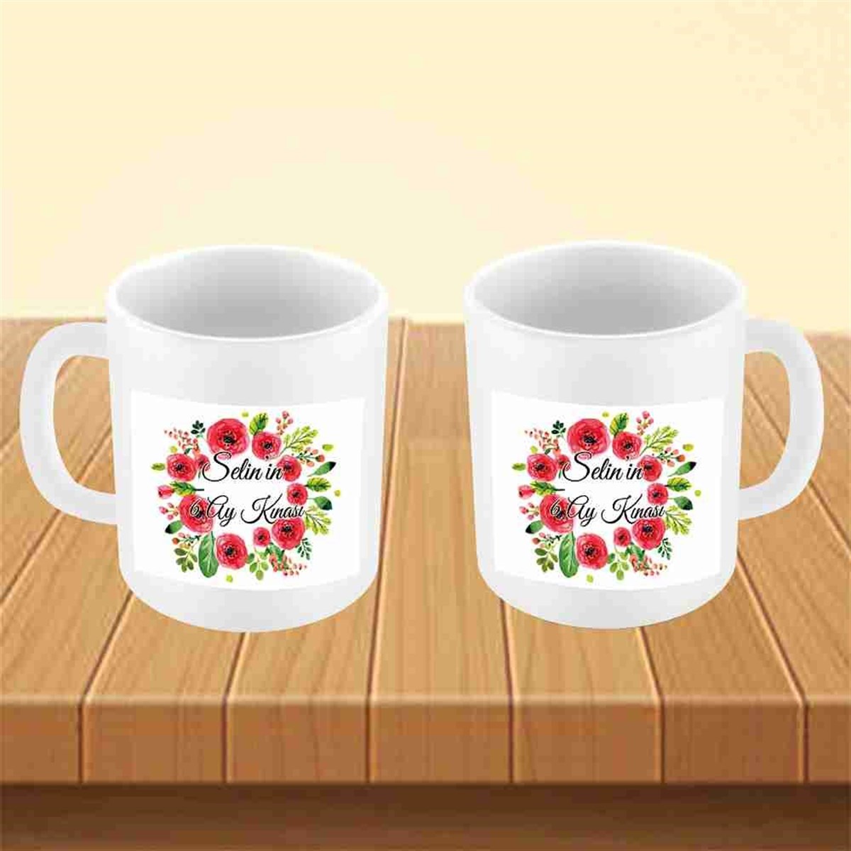 6 Ay Kınası Gül Desenli Tema Parti Kupa Mug Bardak 