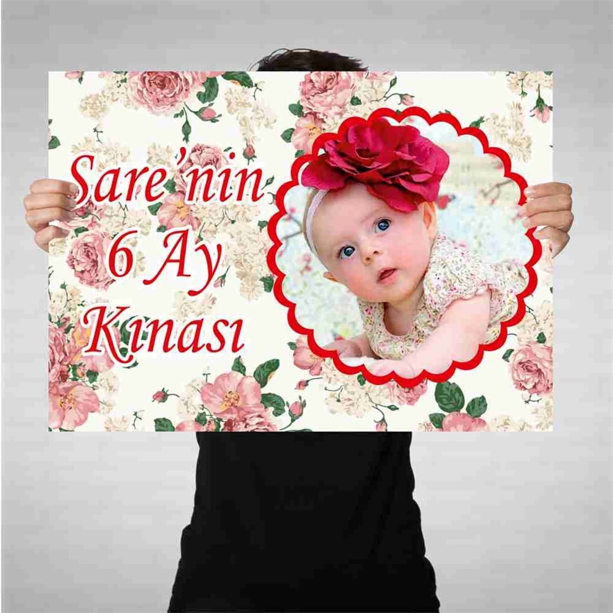 6 Ay Kınası Güllü Vintage Tema Parti Afiş 