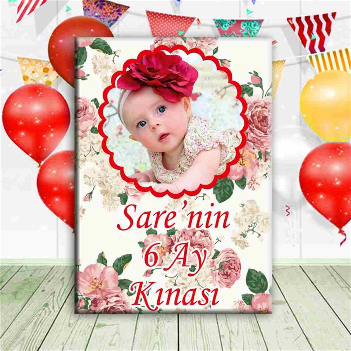6 Ay Kınası Güllü Vintage Tema Parti Ayaklı Pano 