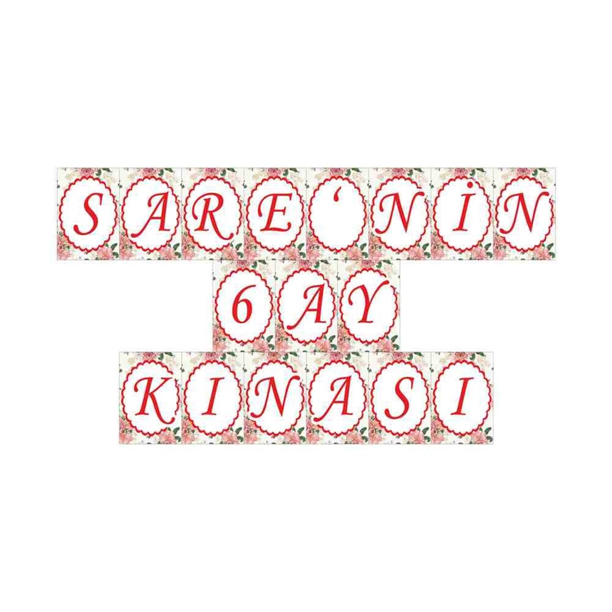 6 Ay Kınası Güllü Vintage Tema Parti Flama Harf Banner 