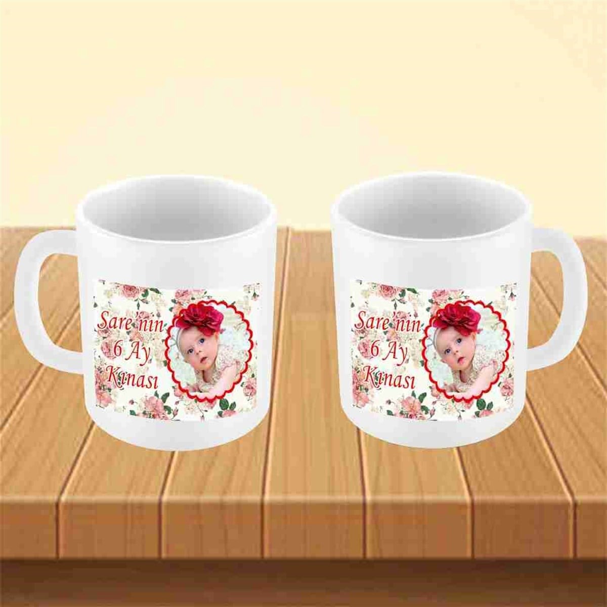 6 Ay Kınası Güllü Vintage Tema Parti Kupa Mug Bardak 