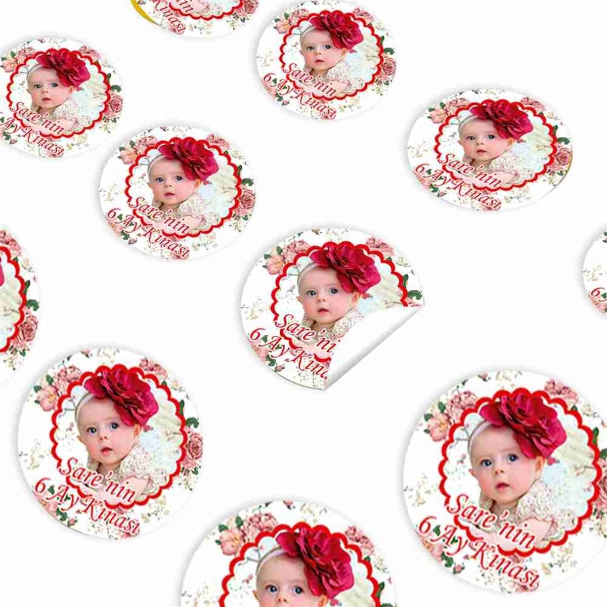 6 Ay Kınası Güllü Vintage Tema Parti Sticker 30 Adet 