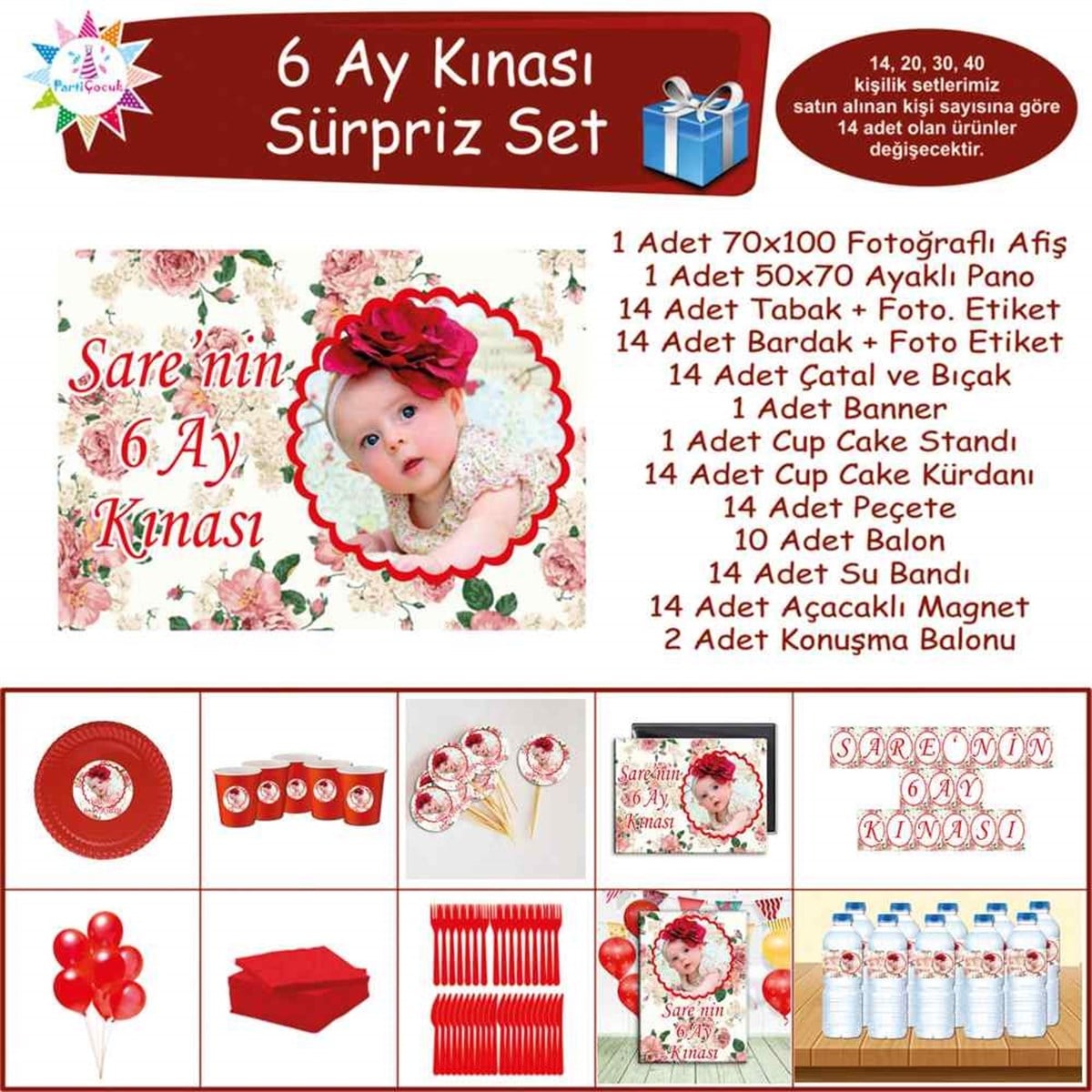 6 Ay Kınası Güllü Vintage Tema Parti Sürpriz Set 
