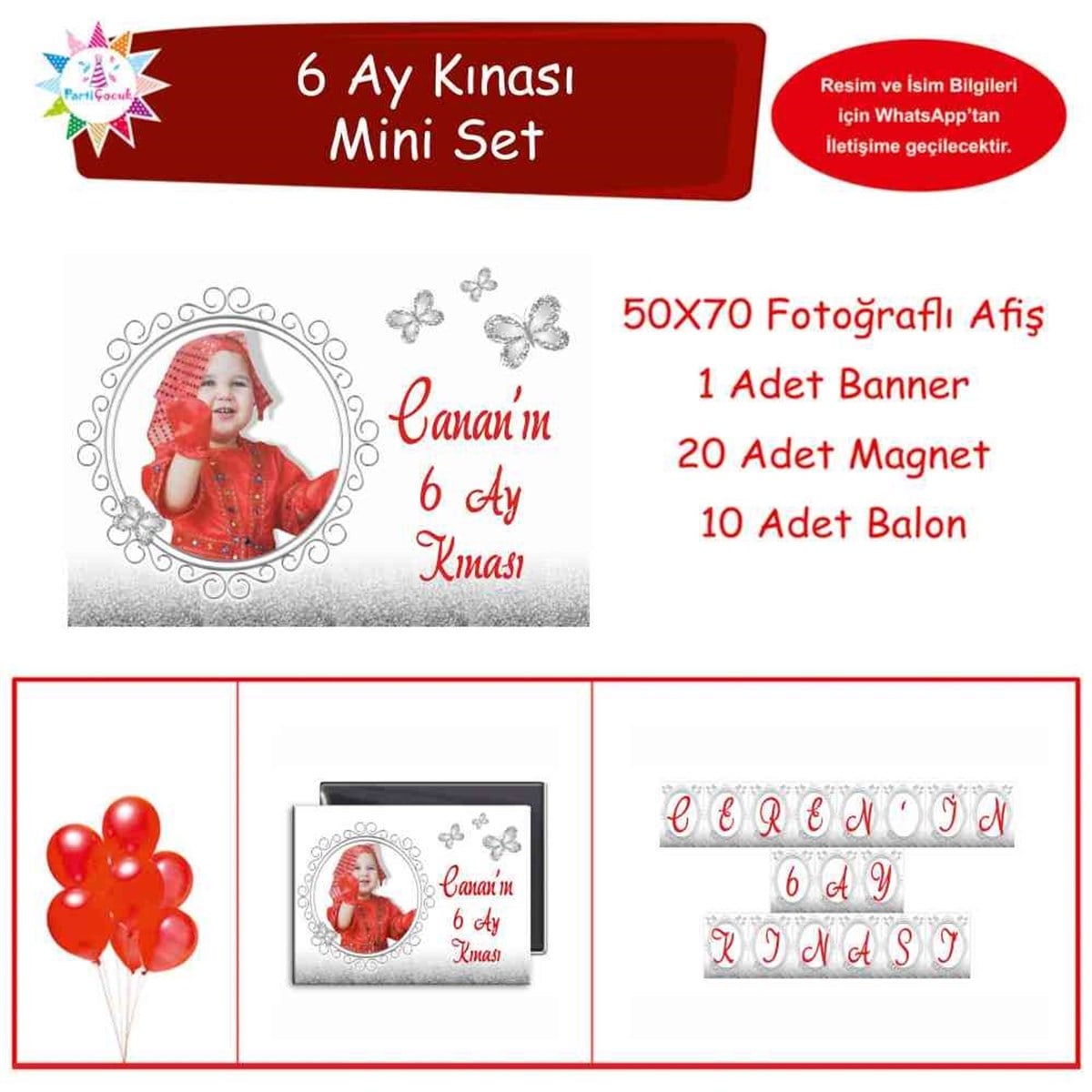 6 Ay Kınası Gümüş Kelebekli Parti Mini Set 