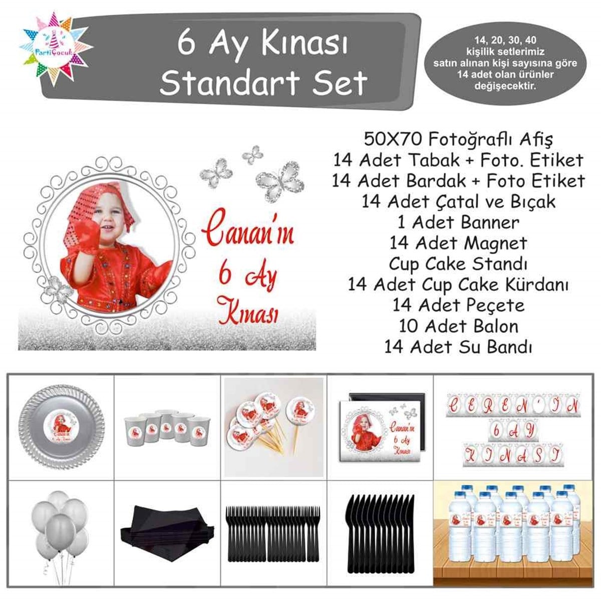 6 Ay Kınası Gümüş Kelebekli Standart Set 
