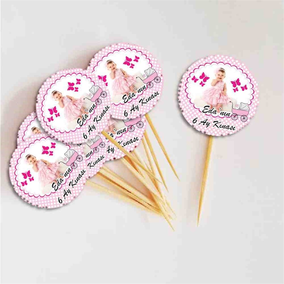 6 Ay Kınası Kelebek Parti Pembe Cupcake Kurdanı 